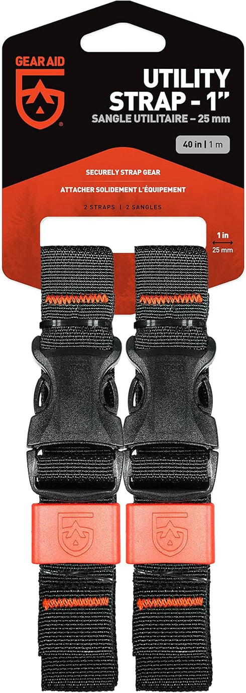 GEAR AID Utility Straps with Side-Release Buckle, Secure and Compress Camping, Biking, Hunting, Boating Gear, Multiple Sizes 1" x 40"...