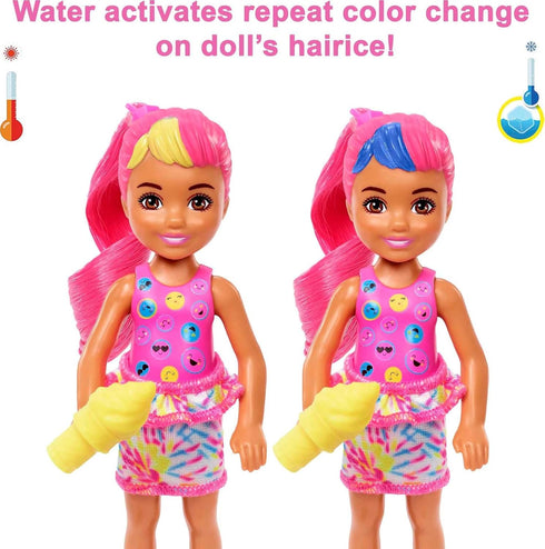 Barbie Color Reveal Small Doll & Accessories, Neon Tie-Dye Series, 6 Surprises, 1 Chelsea Doll (Styles May Vary)...