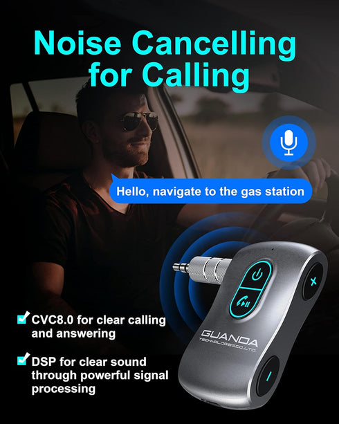 Bluetooth 5.0 Receiver for Car, Noise Cancelling Bluetooth AUX Adapter, Bluetooth Music Receiver for Car Stereo/PC/TV/Home Stereo/Wired Headphones...