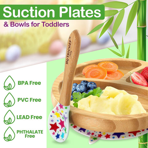 NutriChef Round Bamboo Baby Plate, Star Plate...