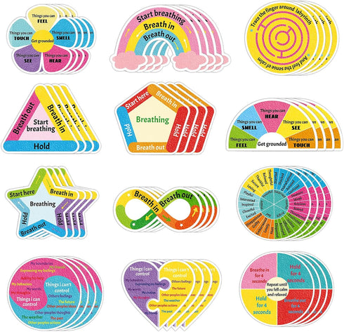 96 Pcs Breath Calm Anxiety Sensory Stickers Reusable Mindfulness Stickers Calming Strips Adhesive Sensory Strips for School Office Classroom Desk ...