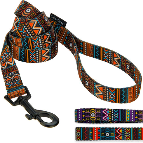 CollarDirect Aztec Dog Leash Nylon Tribal Pattern Cat Pet Leashes for Small Medium Large Dogs Puppy Lead 5 FT Long for Walking (Aztec Sunset, L, N...