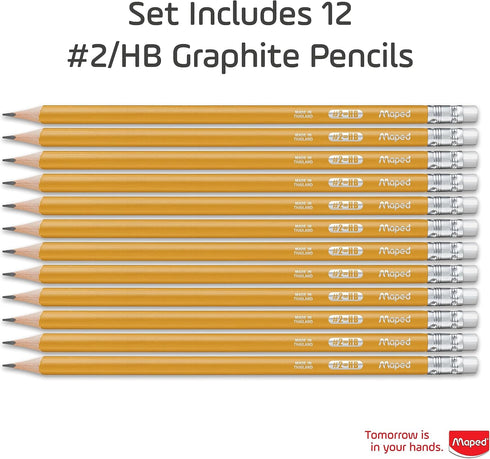 Maped - Essentials Yellow Triangular Graphite #2 Pencils - 12-Pack - Presharpened...