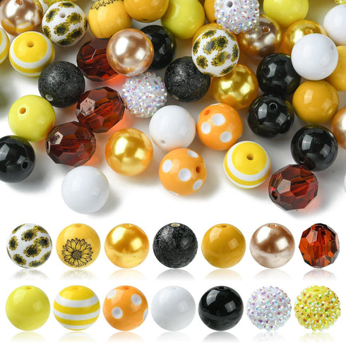 Stiesy 50 Pcs Sunflower Theme Chunky Bubblegum Beads Gumball Rhinestone Jumbo Plastic Beads Extender Chains Beading Wire for Crafts Jewelry Making...