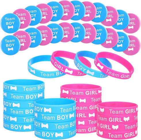 WILLBOND 72 Pcs Gender Reveal Decorations - 36 Team Boy or Girl Pins and 36 Bracelets for Party Supplies, Baby Shower Games...