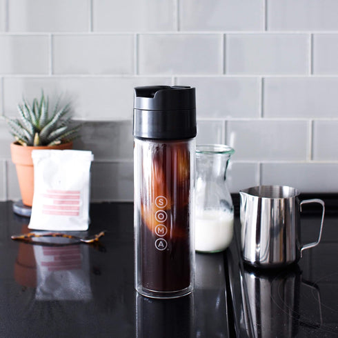 SOMA Double Wall Glass Tea and Coffee Cold Brew Bottle, Black, 12oz (SM18501K)...