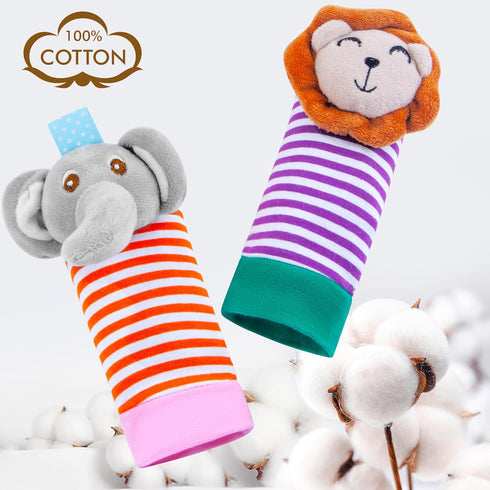 Baby Rattle Cotton Socks and Wrist Rattle Strap Set, Infant Toys 0 3 6 9 12 Months, Baby Gifts for Boys and Girls, Develop Babies Sensory Toys...