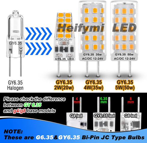 GY6.35 LED Bulb 2W Equivalent 20W Halogen Bulb 2700K Warm White AC/DC 12-24 Volt G6.35/GY6.35 Bi-Pin JC Type Bulb for Landscape Chandelier Under C...
