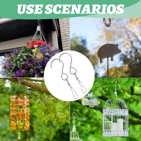 Wind Chime Hanger S Hooks, 10 Pcs 360 Degree Dual Spinning Windsock Chime Supplies Hanger Swivels Clip for Plant Hangers Outdoor, Hanging Basket, ...