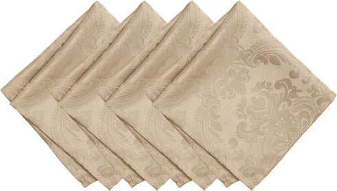 Elrene Home Fashions Caiden Elegance Damask Fabric Napkins (Set of 4), 17" x 17", Taupe 4 Count...