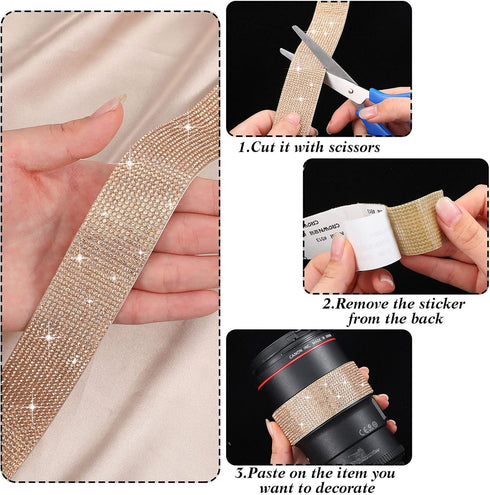 5 Rolls Self Adhesive Crystal Rhinestone Diamond Roll Ribbon Bling Gemstone Strips Sticker Rhinestone for Craft with 2 mm Rhinestone 4.5 Yards (Ch...