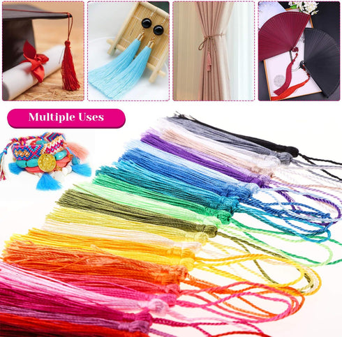 Tassels, Cridoz 120Pcs Bookmark Tassels Silky Handmade Soft Craft Mini Tassels with Loops for Bookmarks, Crafts and Jewelry Making, 30 Colors...