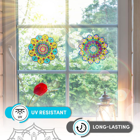 Hula Home Stained Glass Mandala Art Kit - DIY Window Clings with Markers, 10 Suncatchers - Perfect Hobby for Adults, Kids, Teens & Seniors - Ideal...