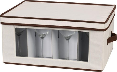 Household Essentials Stemware Storage Box, Windowed Storage with Lid, 12 Storage Compartments, Double Handles, Perfect for Storing Special Occasio...