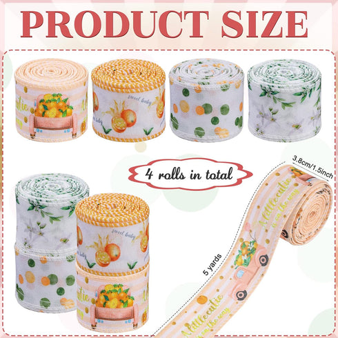 4 Roll 20 Yard Little Cutie Baby Shower Ribbon 1.5 Inch Orange Citrus Theme Wired Baby Shower Ribbon a Little Cutie Is on the Way Ribbon for DIY C...