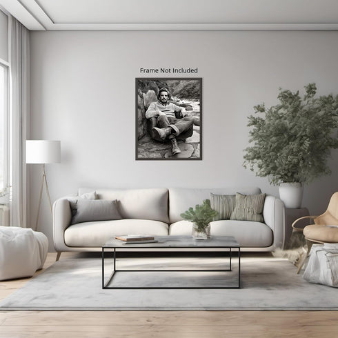 Posterizer 1 pcs-outdoor black and white photo art-rugged man in chair 1-Photography Art-Retro Art-Decorations for Bedroom, Office, Living Room - ...