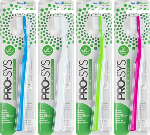 PRO-SYS® Soft Toothbrush for Adult with Sensitive Teeth & Gums, ADA Accepted, with 35-Tuft Wide Dupont® Tynex® Bristles, Pack of 4...