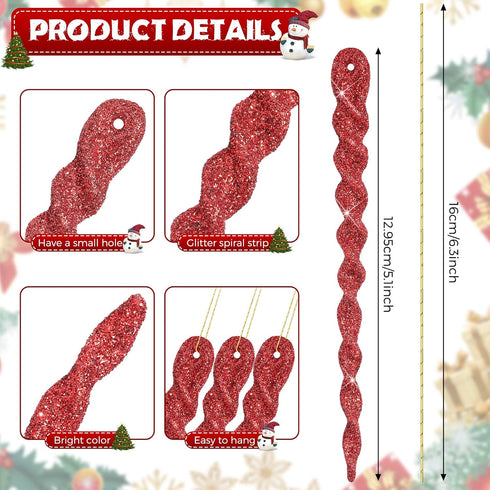 60 Pieces Twisted Icicle Ornament Christmas Tree Decoration Glitter Spiral Strip Hangings for Christmas Holiday Party Wedding Accessories, 5.1 Inc...
