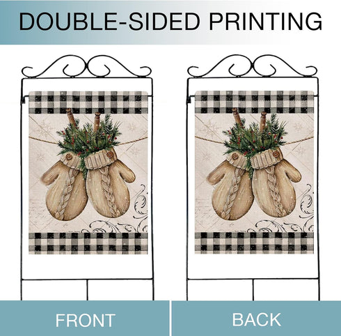 Winter Gloves Home Decorative House Flag Buffalo Plaid Check Farmhouse Garden Yard Outdoor Large Burlap Flag Sign Christmas Outside Decoration Xma...