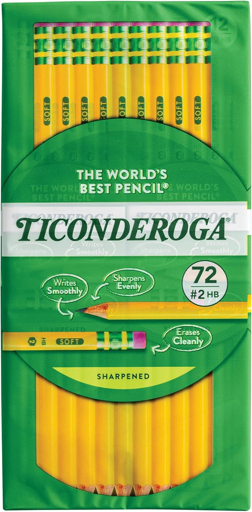 Ticonderoga Wood-Cased Pencils, Pre-Sharpened, 2 HB Soft, Yellow, 72 Count...