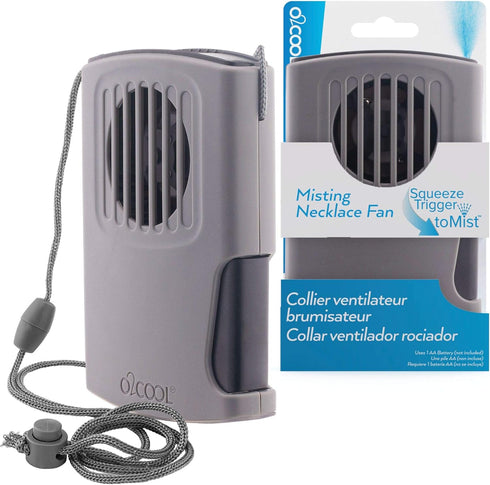 O2COOL Multi-Pack Misting Neck Personal Travel Battery Powered Deluxe Cooling Fan, 2pk (Gray)...