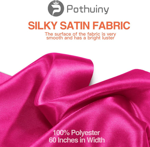 P Pothuiny 60 Inch Wide Hot Pink Satin Fabric by The Yard, Silky Charmeuse Satin Fabric for Bridal Wedding Dress Decor DIY Apparel Crafts, 1 Yard...