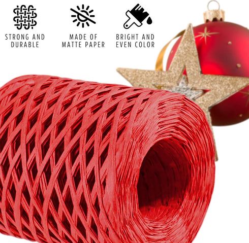 218 Yards Red Raffia Ribbon for Gift – 360 Feet Roll Paper Twine Ribbon Red Color 1/4 Inch Width Craft Raffia Ribbon for DIY Raffia Wrapping Ribbo...