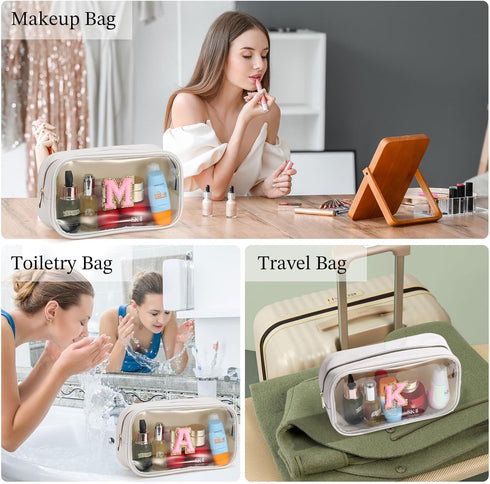 Initial Travel Makeup Bag Pouch, Clear Toiletry Bag for Women Travel Accessories Cosmetic Bag Skin Care for Teen Make Up Bags Birthday Gifts for W...