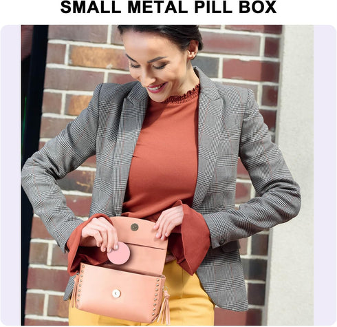 Pink Metal Pill Box Daily - Single Waterproof Travel Pill Container for Purse, Portable Pill Case for Vitamins, Fish Oil, Medicine, Cute Pill Hold...
