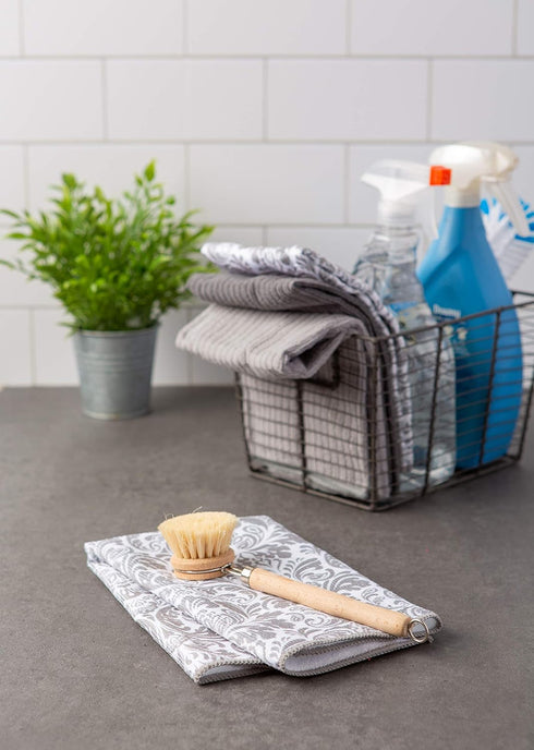 DII Cleaning Collection Multi-Purpose Microfiber, Gray Damask, Dishtowel Set...