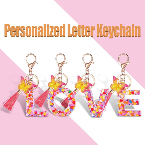 Colourful Cute Initial Letter Keychains for Women Girls with Tassel Butterfly, Charm for Purse Handbags Backpacks...