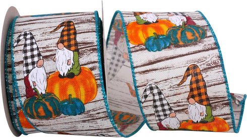 Reliant Ribbon 93764W-913-40F Gnomes Pumpkins and Planks Wired Edge Rd Ribbon, 2-1/2 Inch X 10 Yards, Turquoise...