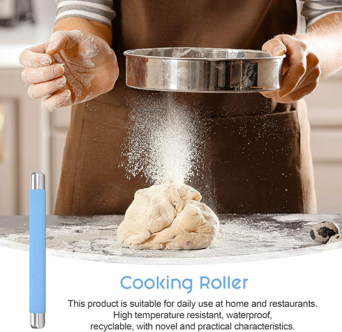 Rolling Pin Dough Roller for Baking with Thickened Non Stick Silicone Metal Handle Rolling Pin Stainless steel Fondant Roller Pin Cookie Pastry Ki...