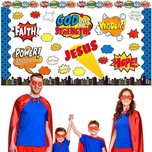 Religious Hero Bulletin Board Set, Super Theme Hero Jesus Religious Decor Bulletin Board Cutouts, Christian Sunday School Preschool Classroom Deco...