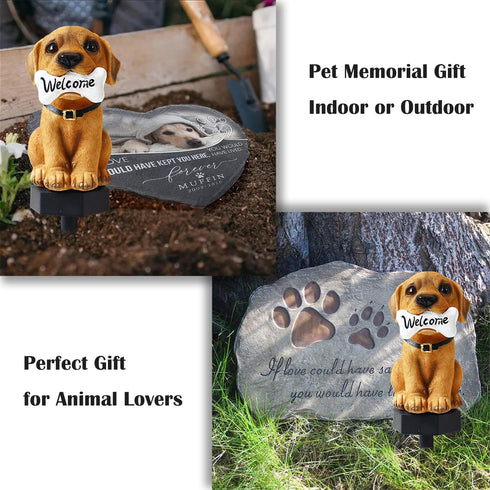 Outdoor Solar Dog Statues with LED Light, Cute Dog Welcome Statue for Garden Patio Yard Decor...