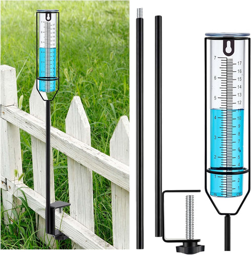 Freeze Proof Rain Gauge with Clamp Rain Gauge Outdoor Large Capacity Clear Number and Scale Rain Meter Adjustable Height Rain Measuring Tool for G...