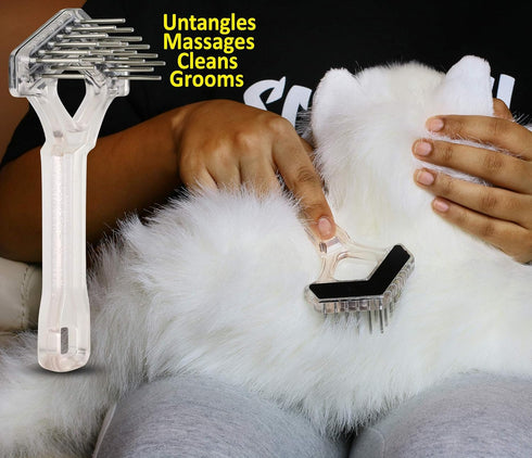 Mini-Rake V-Shape Double Row Rotating Teeth Demats and Grooms Dogs and Cats (Long Tooth Mini-Rake)...