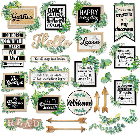 26 Pieces Eucalyptus Classroom Bulletin Board Set Classroom Positive Sayings Accents Inspirational Cutouts Motivational Gallery Signs for Back to ...