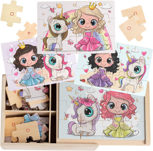 4-in-1 Princess Jigsaw Puzzles for Kids, Wood Puzzles for Kids Ages 3-5 48 Piece Wooden Puzzles for Toddlers 3-5, Wooden puzzles for toddlers, Ess...