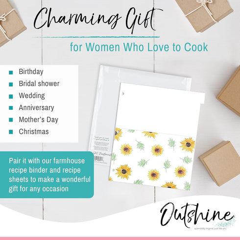 Outshine 12-Pack Recipe Binder Dividers for 3 Ring Binder, Sunflower | 8.5" x 11" Thick Cardstock Binder Dividers with Tabs | includes 28 Adhesive...