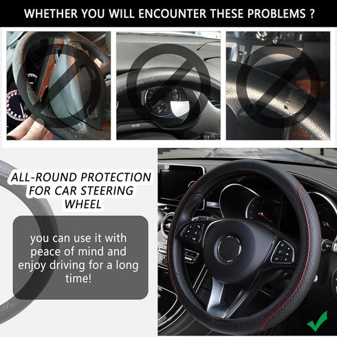 Leather Steering Wheel Cover,Anti Slip Car Steering Wheel Cover for Car Decorations & Steering Wheel Protections,Universal 15Inch Wheel Cover Car ...