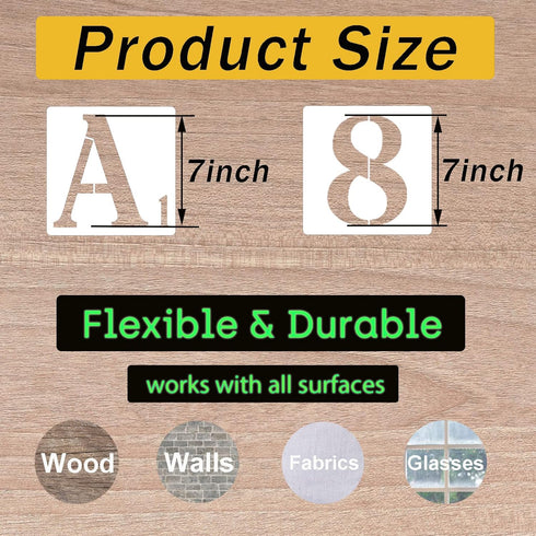 7 Inch Letter Stencils Numbers Craft Stencils, 42 Pcs Reusable Plastic Alphabet Drawing Templates for Painting on Wood, Wall, Fabric, Rock, Signag...