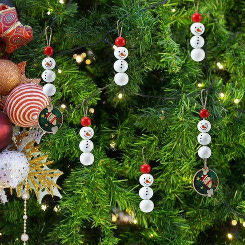 Christmas Snowman Wooden Beads Rustic Farmhouse Beads Polished 160 Pieces Christmas Wooden Beads Wooden Craft Beads with 32.8 Feet Rope Craft Supp...