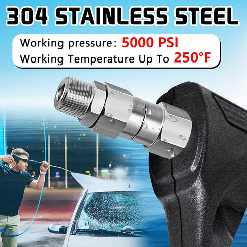 3/8 NPT Pressure Washer Swivel Fitting, Anti Twist 3/8 Male to Female Stainless Steel Connector Joint, 360 Degree Kink Free Swivel Fitting For Pre...