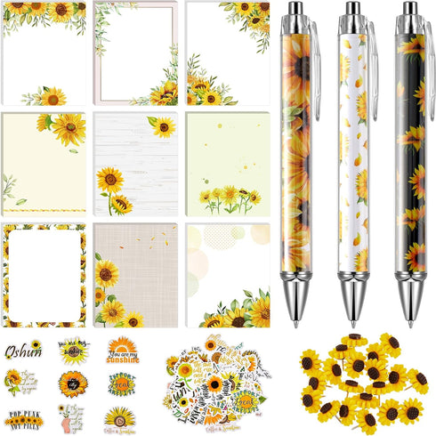 82 Pcs Sunflower Theme Office Supplies for Women Men Include 50 Sunflower Stickers 20 Sunflower Push Pins 3 Sunflower Pattern Retractable Pen 9 Su...