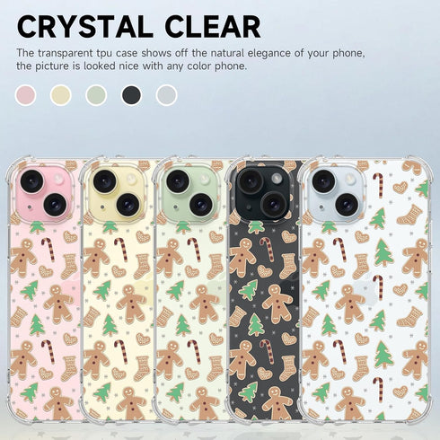 Christmas Clear Phone Case for iPhone 15, Gingerbread Man Pattern Case Cover Soft TPU Protective Slim Shockproof Cover Boys Girls Phone Case for i...
