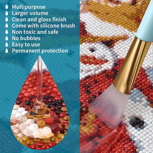 LANBEIDE 200ML Diamond Painting Sealer with Silicone Brush, Updated 5D Diamond Painting Glue Sealer Permanent Hold & Shine Effect Conserver for Di...