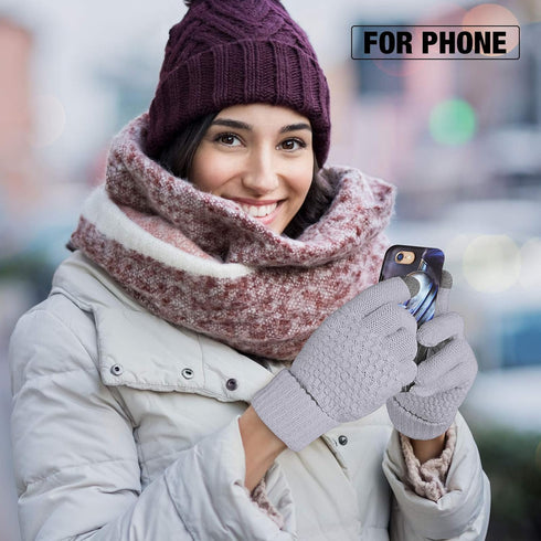 2 Pairs Women's Winter Touchscreen Gloves Warm Fleece Lined Knit Gloves Elastic Cuff Winter Texting Gloves...