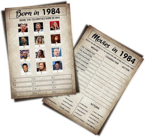 1984 Birthday Game Card Stock - 40th Birthday Party Game - Double-Sided Printed Birthday Card Stock With Answers, Perfect For Birthday Parties And...