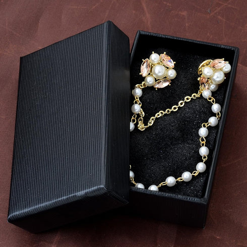 Champagne Tone Crystal Pearl Daisy Flower Brooches Pins with Pearl Chain Tassel Sweater Guard Clip Pin...